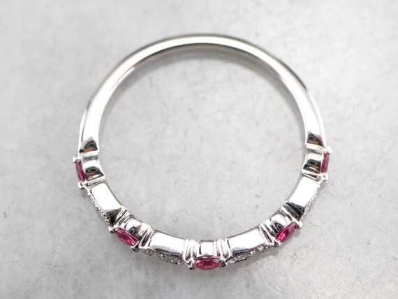 14K White Gold Ruby and Diamond Stacking Band - image 6