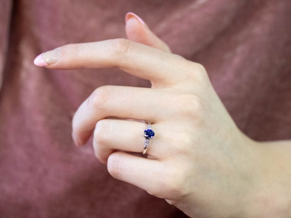 Sapphire Diamond Engagement Ring, Vintage Sapphir… - image 10