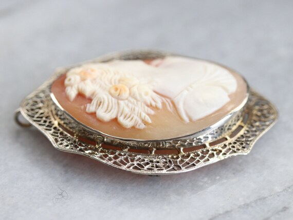 Vintage White Gold Cameo Brooch or Pendant, Cameo… - image 4