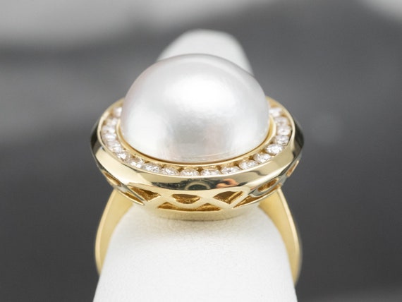 Mabe Pearl Cocktail Ring, Pearl and Diamond Halo … - image 8