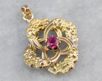 置物 Ruby Ruby Lover's Knot Pendant, Yellow Gold Ruby Pendant, Ruby