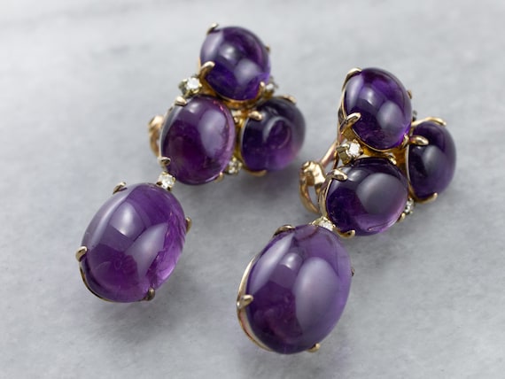 Amethyst Cabochon Drop Earrings, Amethyst and Dia… - image 3