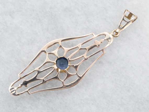 Antique Sapphire Gold Filigree Pendant, Sapphire … - image 2