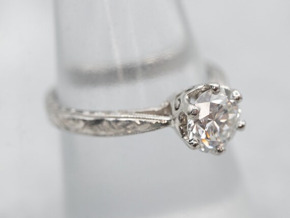 Platinum European Cut Diamond Solitaire Ring with… - image 3