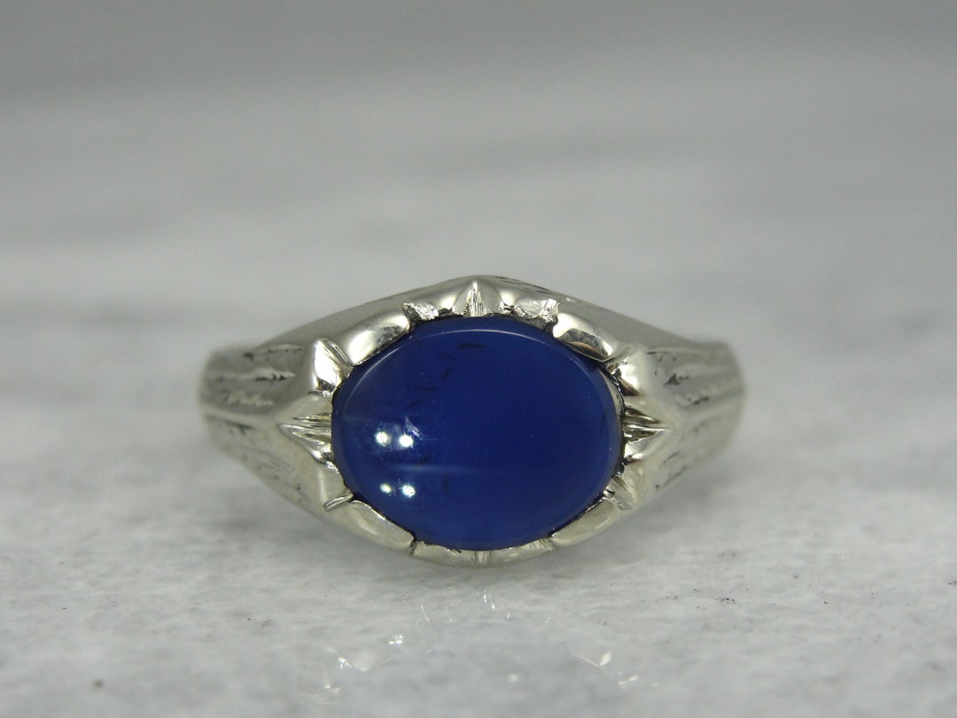 Stunning Art Deco White Gold Blue Onyx Ring L07L0Z-P - Etsy