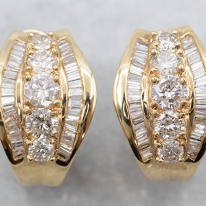 Diamond Huggy Back Hoop Earrings, Bold Diamond Drop Earrings, 18K Gold Diamond Earrings, Diamond Anniversary, Statement Earrings TMH4C742