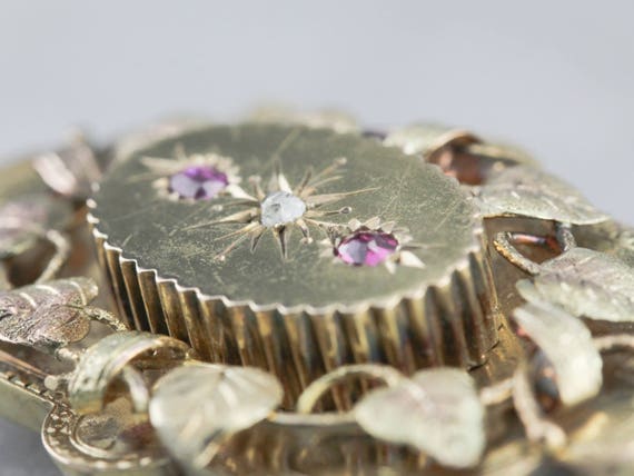 Victorian Botanical Diamond Ruby Gold Brooch Pend… - image 4