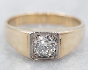 Old European Cut Diamond Ring, Vintage Diamond Engagement Ring, Two Tone Gold Diamond Ring, Estate Jewelry, A23633