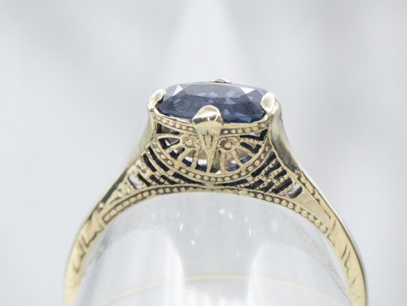 Antique Sapphire Solitaire Ring, Green Gold Sapph… - image 5