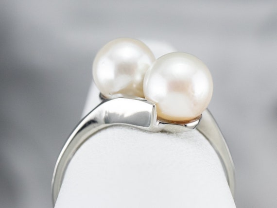 Simple Pearl Bypass Ring, White Gold Pearl Ring, … - image 8