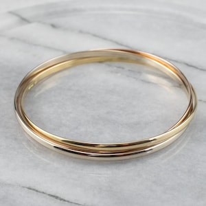 Tri Color Gold Bracelet, Rolling Bracelet, Bangle Bracelet, Stacking Bracelet, Interlocking Bangle, Gift for Her, 0QE17P4Z
