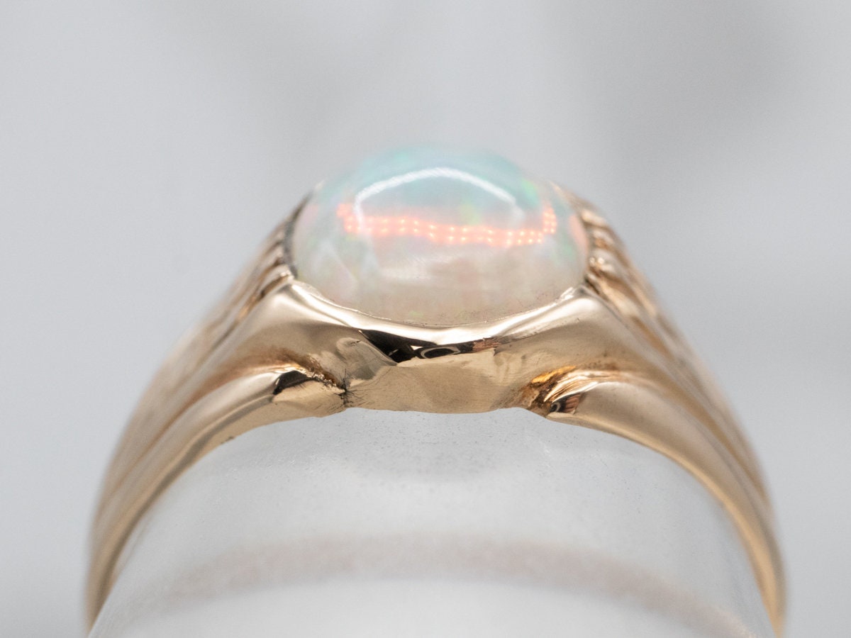 Victorian 18ct Gold Two Stone Opal Carved Half Hoop Ring