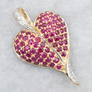 Two Tone Gold Ruby and Diamond Heart Pendant, Yellow Gold Heart Pendant, Ruby Heart Pendant, Ruby and Diamond, Ruby Pendant, Pendant A37232