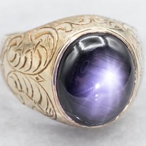 Men&#39;s Antique Black Star Sapphire Ring, Star Sapphire Ring, Black Star Sapphire, Men&#39;s Ring, Antique Ring, Gold Star Sapphire Ring A48634