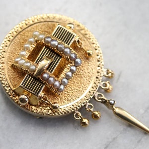 Seed Pearl Gold Medaillon Brosche, Upcycled Antique Pin, Statement Brosche, Blumenstrauß Brosche, 5AWC52XV
