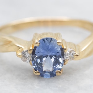 Sapphire and Diamond Bypass Ring, Yellow Gold Sapphire, Anniversary Ring, Sapphire Diamond, Three Stone Ring, September Birthstone A55063
