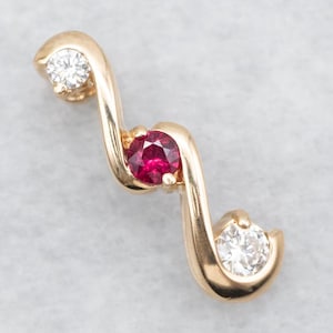Scrolling Ruby and Diamond Drop Pendant, Ruby Pendant, Diamond Pendant, Modern Pendant, Ruby and Diamond, Gold Ruby Pendant A57399