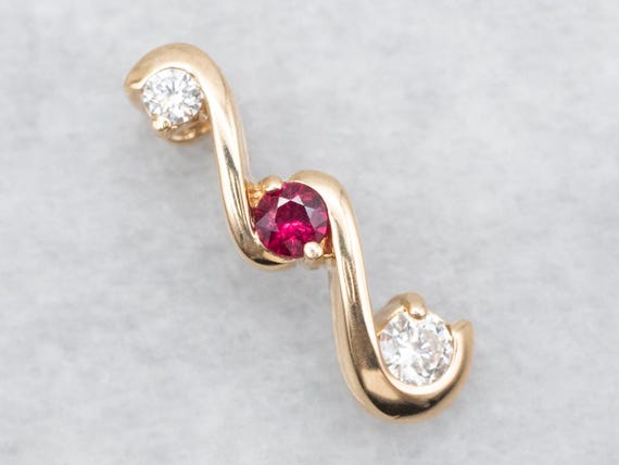 14K Gold Ruby and Diamond Drop Pendant - image 1