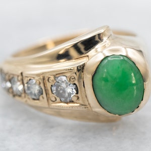 Modernist Jade and Diamond Cocktail Ring, Yellow Gold Jade Ring, Jade Statement Ring, Vintage Jade Ring, Jade Jewelry A19087