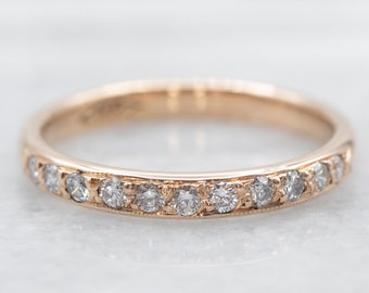 14K Rose Gold Diamond Milgrain Wedding Band, Stacking Ring