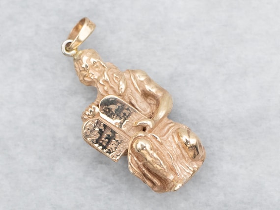 14K Yellow Gold Moses 10 Commandments Religious C… - image 1