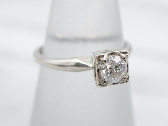 Retro Era Diamond Solitaire Ring, Vintage Diamond… - image 3
