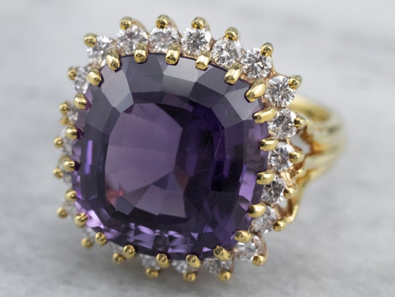 Amethyst and Diamond Cocktail Ring, 18K Gold Amet… - image 3