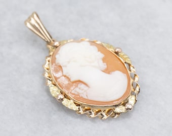 Two Tone Conch Shell Cameo Pendant with Twisted Frame