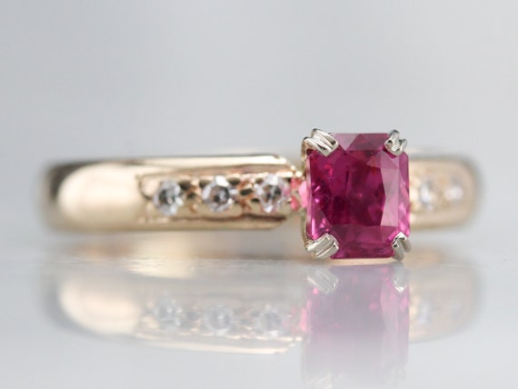 14K Yellow Gold Ruby and Diamond Engagement Ring,… - image 2