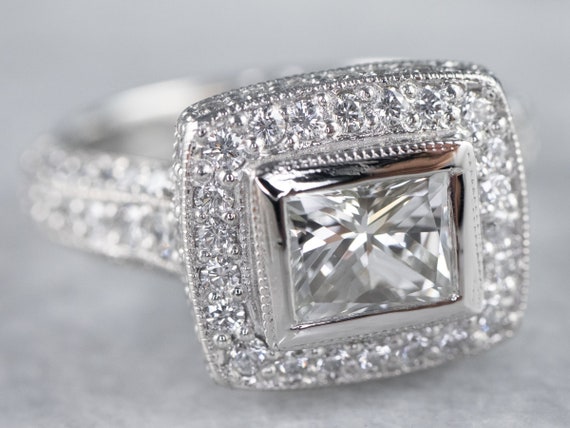 Modern Cut Diamond Engagement Ring, Platinum and … - image 1