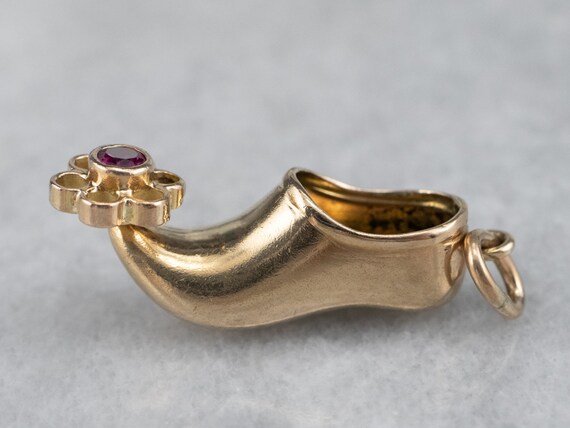 14K Gold Arabian Slipper Charm, Ruby Flower, Alad… - image 4