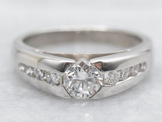 Platinum Diamond Engagement Ring with Diamond Acc… - image 1