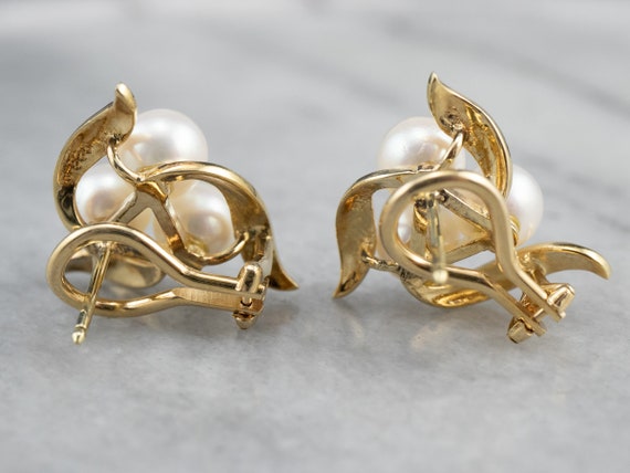 Cultured Pearl Cluster Earrings, Yellow Gold Pear… - image 6