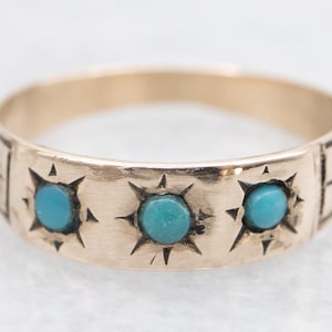 Victorian Turquoise Band, Antique Rose Gold Band, Right Hand Ring, Stacking Band, Antique Three Stone Band, Antique Wedding Band A60946