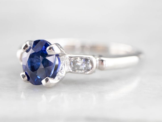 Sapphire Diamond Engagement Ring, Vintage Sapphir… - image 3