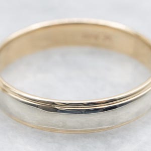 Two Tone Wedding Band with Lined Edge, Gold Wedding Band, Two Tone Band, Simple Gold Band, Men&#39;s Wedding Band, 14-Karat Gold Band A63962