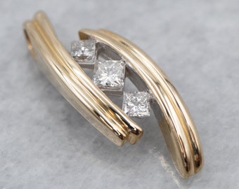 Three Stone Diamond Pendant, Princess Cut Diamond Pendant, Yellow Gold Diamond Pendant, Layering Pendant, Diamond Anniversary XZK0P8JA