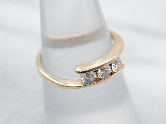 Three Diamond Gold Bypass Ring, Diamond Engagemen… - image 3