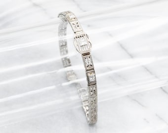 Art-deco diamanten filigraanarmband, 10 kt witgoud, bruidssieraden