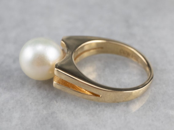 Vintage Pearl Solitaire Ring, Yellow Gold Pearl R… - image 4