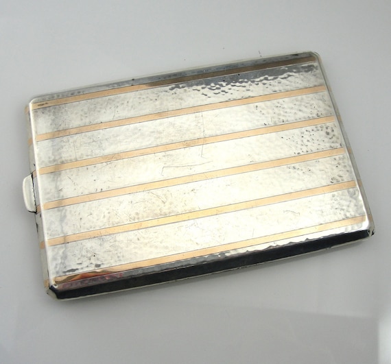 14k cigarette case Art Deco Sterling Silver and 14K Gold Cigarette Case 3HNZTZ-D
