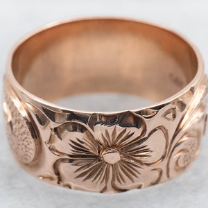 Antique Gold Floral Band, Pattern Band, Rose Gold Band, Pattern Band, 14K Rose Gold Band, Stacking Band, Wedding Ring A40070
