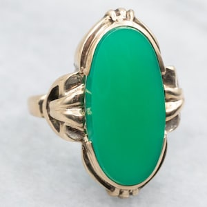 Vintage Green Onyx Solitaire Ring, Green Onyx Ring, Onyx Ring, Oval Cut Green Onyx, Green Stone, Green Onyx, Onyx, Yellow Gold Ring A59085