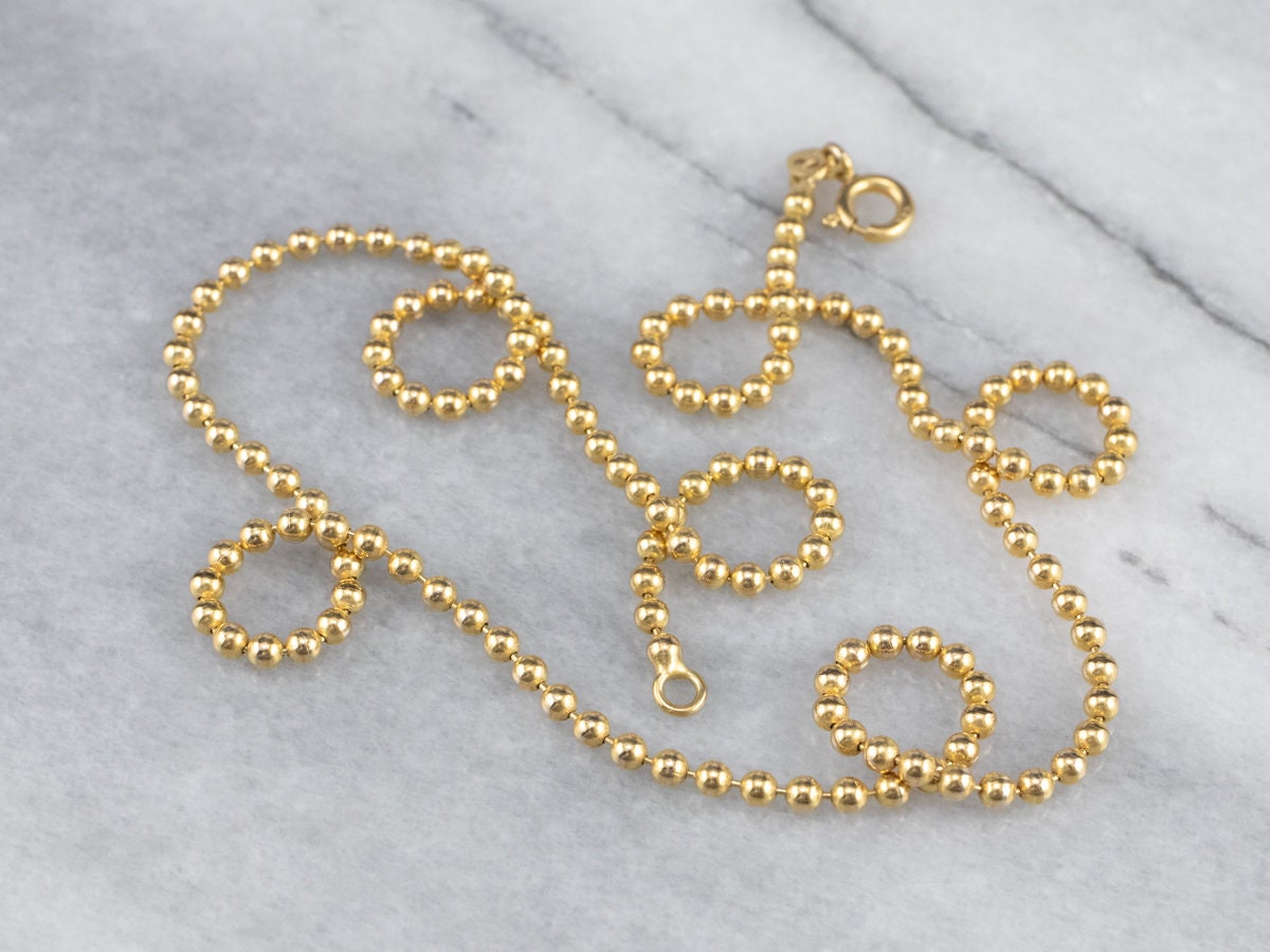 Vintage 14K Yellow Gold Beaded Chain, Beaded Ball Chain