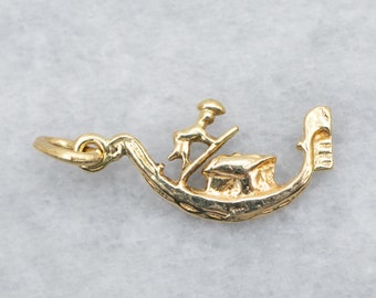 Vintage 18K Yellow Gold Gondola Charm, Italian Keepsake Pendant