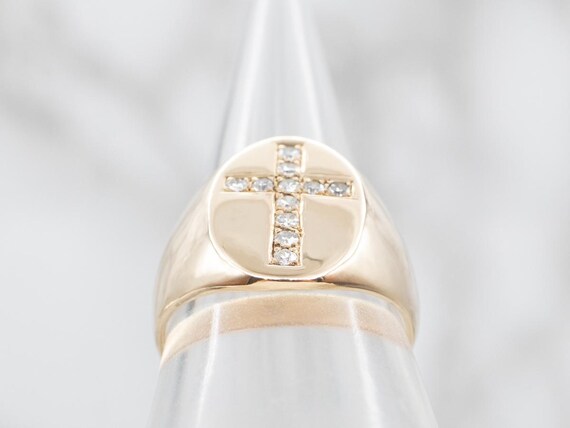 14K Yellow Gold Diamond Cross Ring, Unisex Statem… - image 3