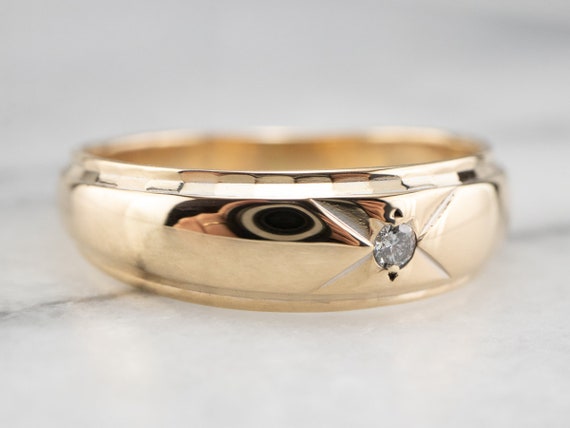 Vintage Diamond Solitaire Band, Yellow Gold Diamo… - image 2