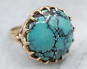 Yellow Gold Turquoise Cocktail Ring, Cocktail Ring, Statement Ring, Blue Stone, Birthday Gift, A24522