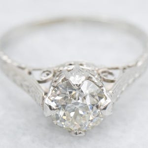 Art Deco Old Mine Cut Diamond Ring, Antique Diamond Solitaire Ring, Platinum Diamond Ring, Antique Engagement, Estate Jewelry A59609