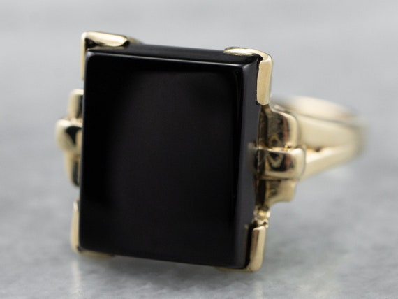 Retro Black Onyx Gold Ring, Vintage Onyx Ring, Rig